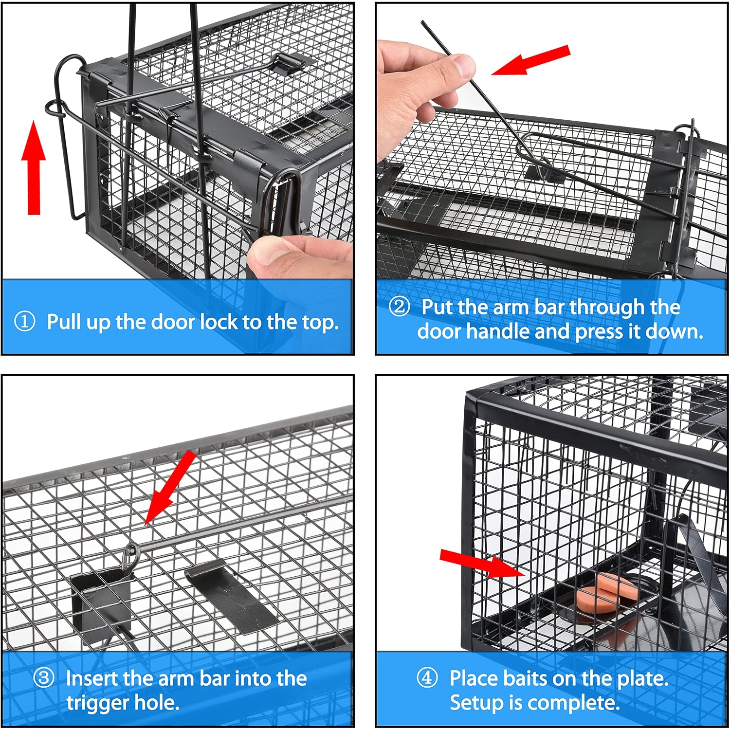 2-Pack Rat Traps Humane Live Mouse Vole Chipmunk Trap Cage For Indoors And Outdoors (Black)