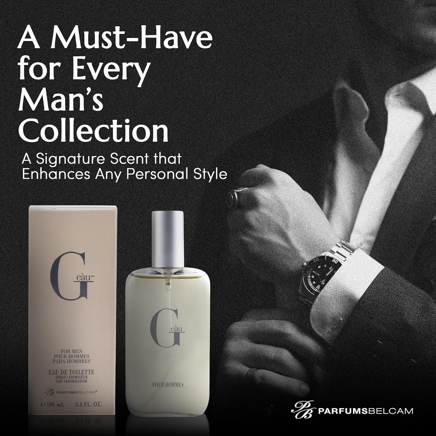 PB ParfumsBelcam G eàu Eau de Toilette Perfume Spray for Men - 3.4 Fl Oz Affordable Long Lasting Cologne, Modern Masculine Scent with Woody Citrus Fragrance Made with Premium Oils for All Day Use