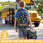 Get Trend Pokemon Boys Backpack, Lunch Bag & Pencil Case, 3 Piece Set | 18 Inch Bookbag, Adjustable Padded Straps, Insulated Lunch Bag, Pencil Pouch, School Supplies, Pikachu Gamer Gifts For Boys
