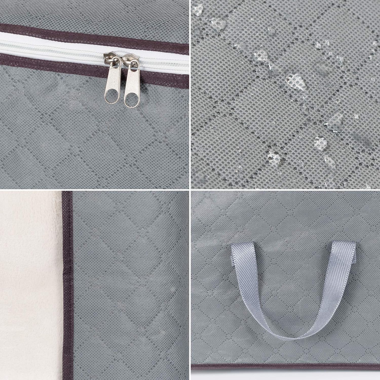 3Pcs Zippered Storage Bag For Closet King Comforter, Pillow, Quilt, Bedding, Clothes, Blanket Organizers With Large Clear Window & Carry Handles Space Saver