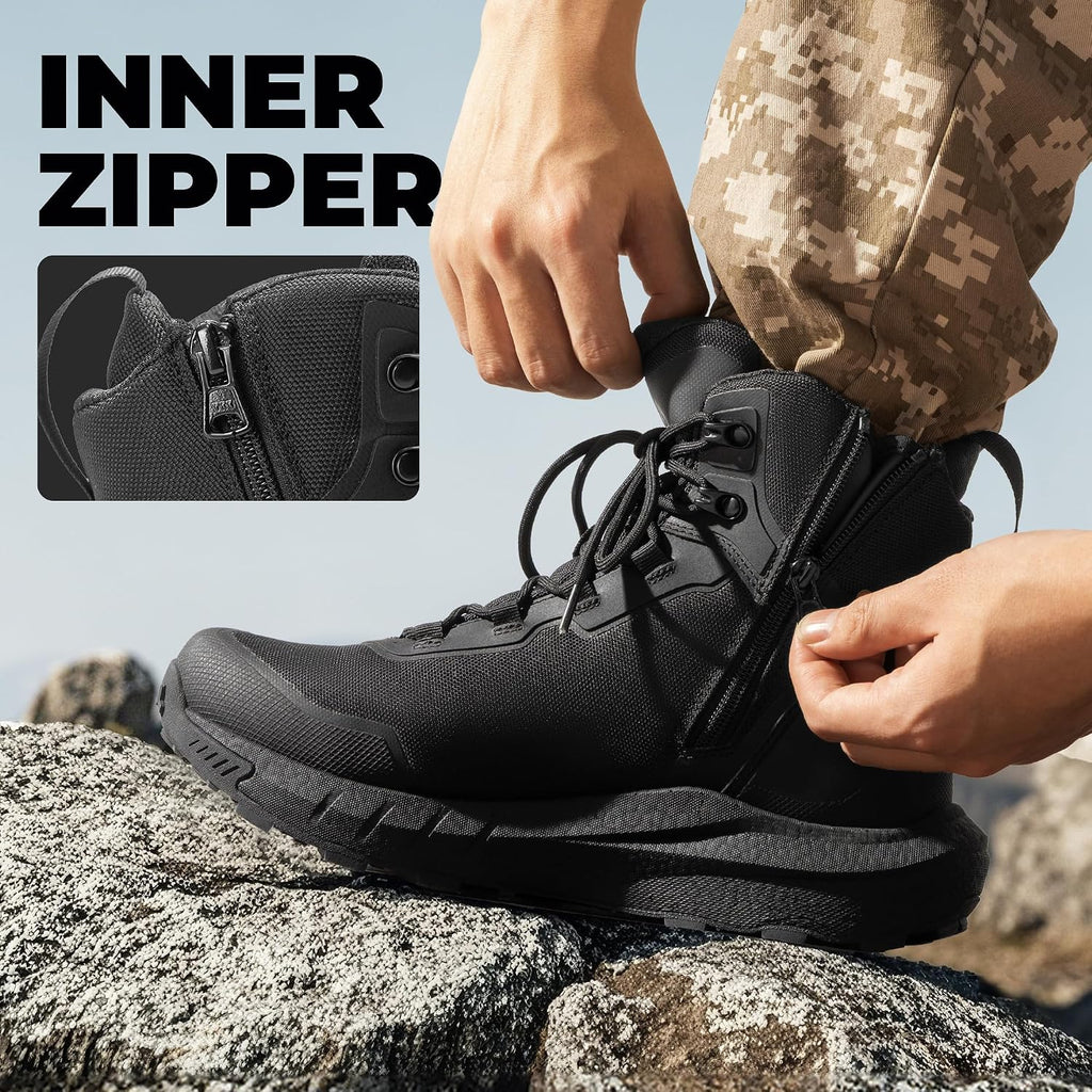 Nortiv 8 Men'S Tactical Hiking Lightweight Cushion Sole For Work All Day Side Zipper Motorcycle Combat Military Boot Arch Support 8 Inches Terrascope