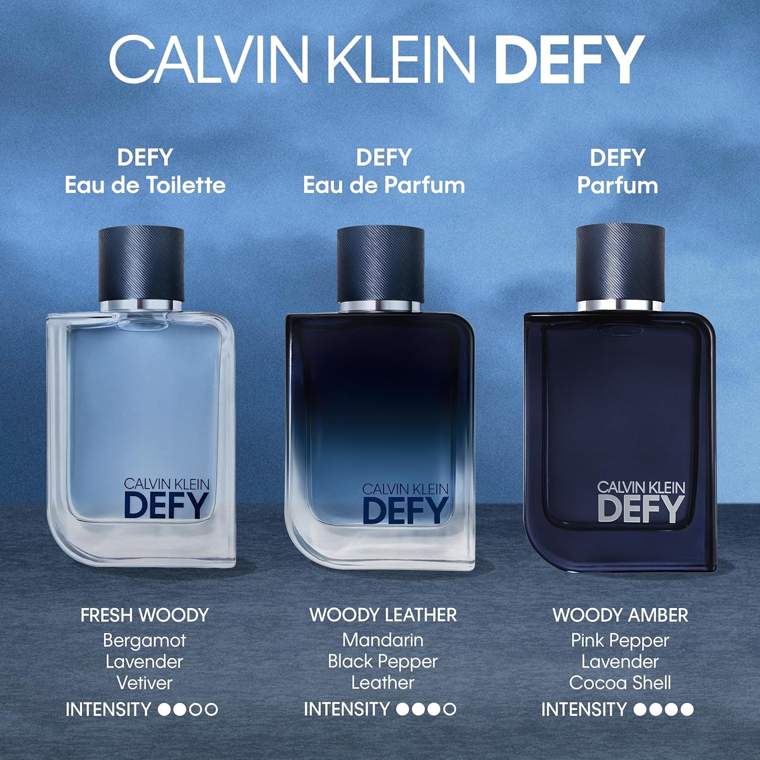 Calvin Klein Defy Eau de Toilette – Woody Men's Cologne – With Notes of Bergamot Oil, Lavender Absolute & Vetiver Oil – Long Lasting Fragrance
