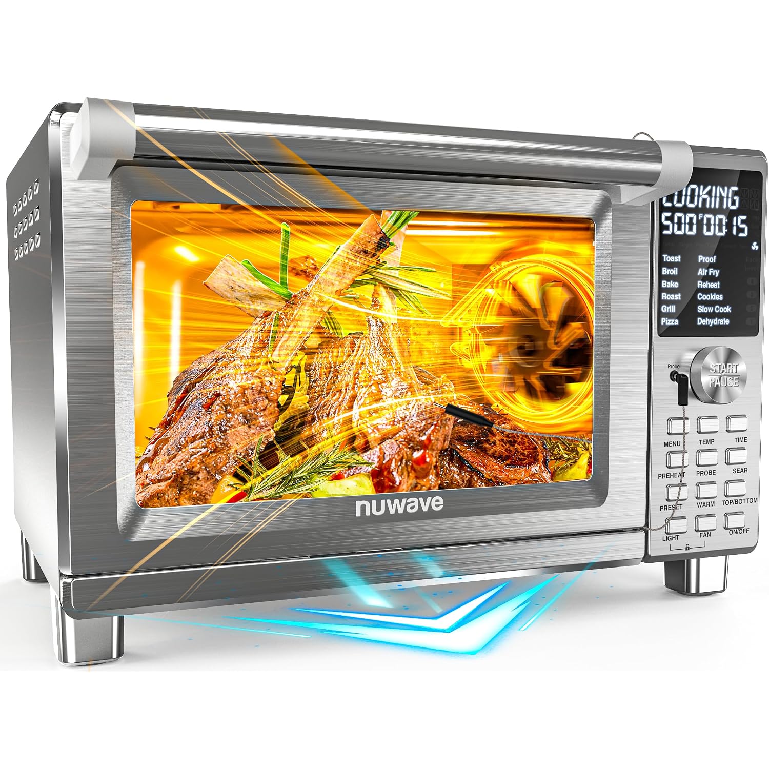 Nuwave Bravo Xl Pro Air Fryer Toaster Oven With Grill Combo, 2026 New Ultra-Fast Convection System, 35% Crispier, 2X More Even, 142 Presets, 50-500F, Smarter Probe, Pfas Free, 30Qt, Stainless Steel