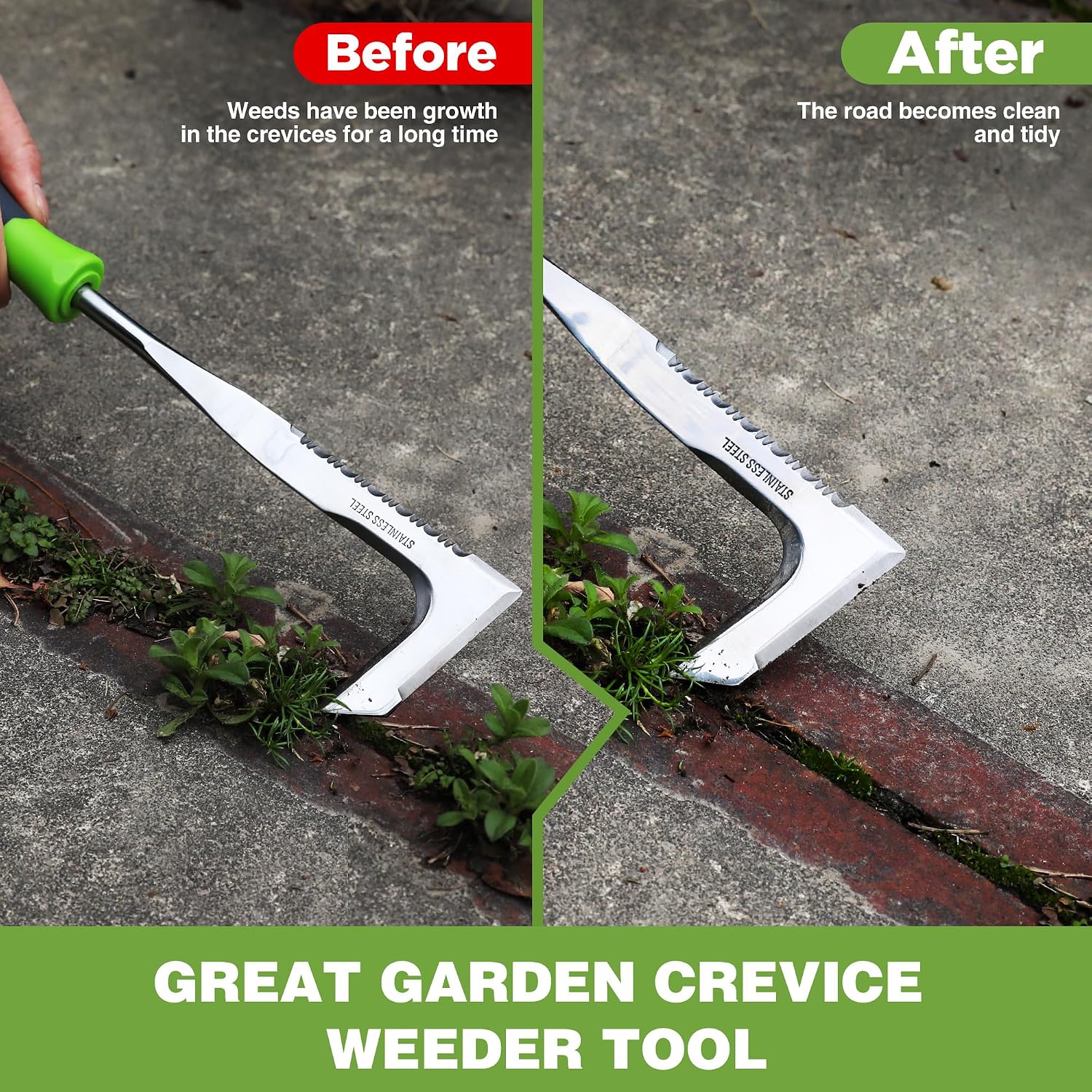 Workpro Crack Weeder, 12" Stainless Steel Crevice Weeding Tool | Soft Handle, L-Shaped Side-Walk Weed Puller Spatula, For Garden Lawn Yard Patio Terrace Paving Moss Garden Tool