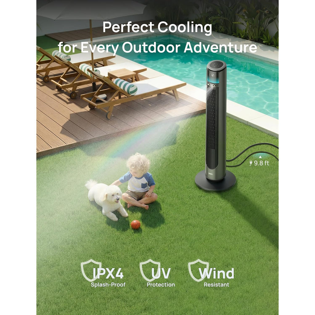 Dreo Turbocool Outdoor Misting Fan 711As, 33 Ft/S High Velocity, 20Db Quiet | 12 Speeds, 4 Modes, 150° Customizable Oscillating, Smart Standing Fan For Bedroom, Dc Motor, Ipx4-Rated Weather Resistant