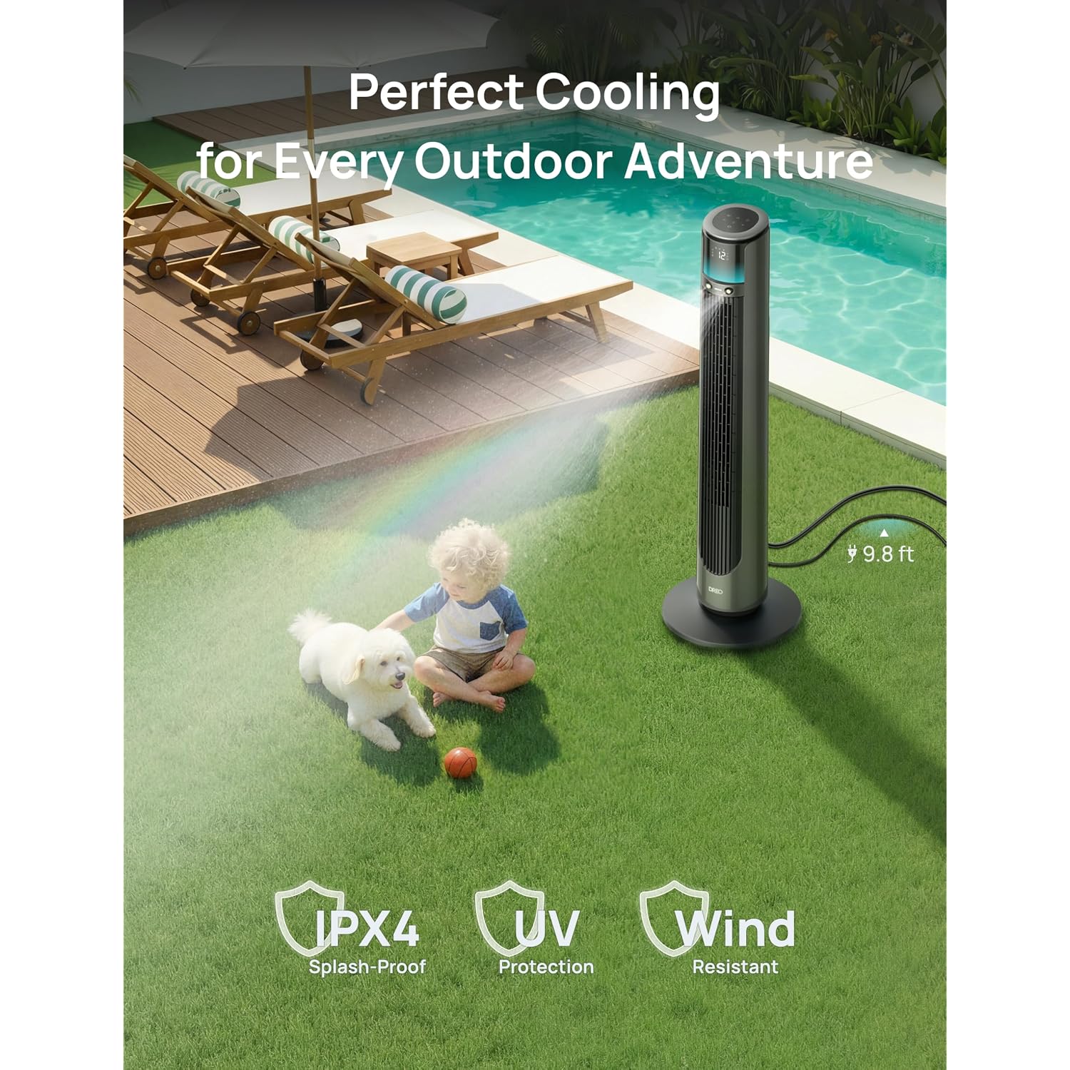 Dreo Turbocool Outdoor Misting Fan 711As, 33 Ft/S High Velocity, 20Db Quiet | 12 Speeds, 4 Modes, 150° Customizable Oscillating, Smart Standing Fan For Bedroom, Dc Motor, Ipx4-Rated Weather Resistant