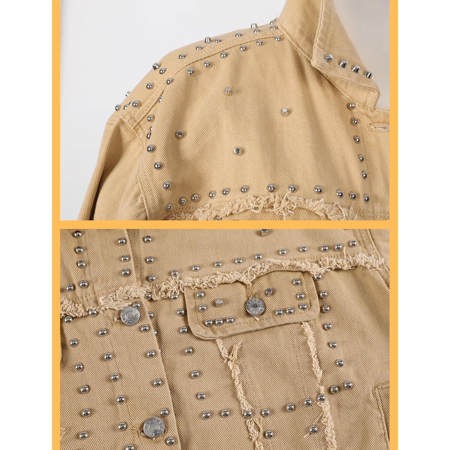 Women'S Long Sleeve Rivet Studded Denim Jacket Casual Washed Short Jean Coat Western Outfits