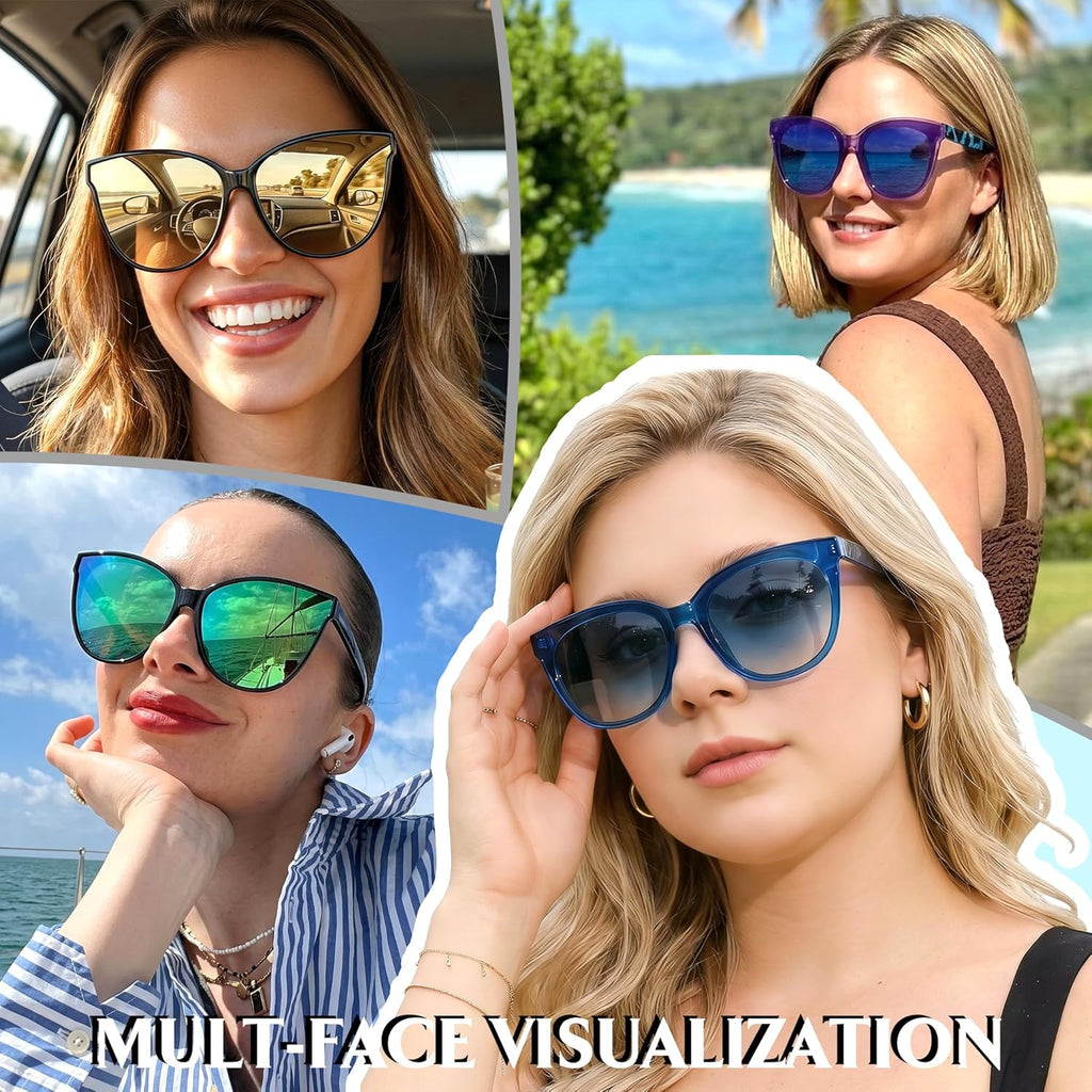LVIOE Polarized Sunglasses for Women UV400 Protection Oversized Cat Eye Frame Retro Sunglasses for Driving Fishing Outdoor