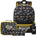 Get Trend Monster Jam Boys Backpack 4 Piece Set | 18 Inch Bookbag With Insulated Lunch Bag, Zipped Pencil Case & Bpa-Free Water Bottle, Back To School Gifts For Kids