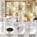 Large Candle Holders for Pillar Candles (3 Piece Set) Tall Rustic Wood Farmhouse Pillar Candlestick Stands - Fits 4 inch inch Wide Pillar Candles - Modern Candle Holder Decor (Antique White)