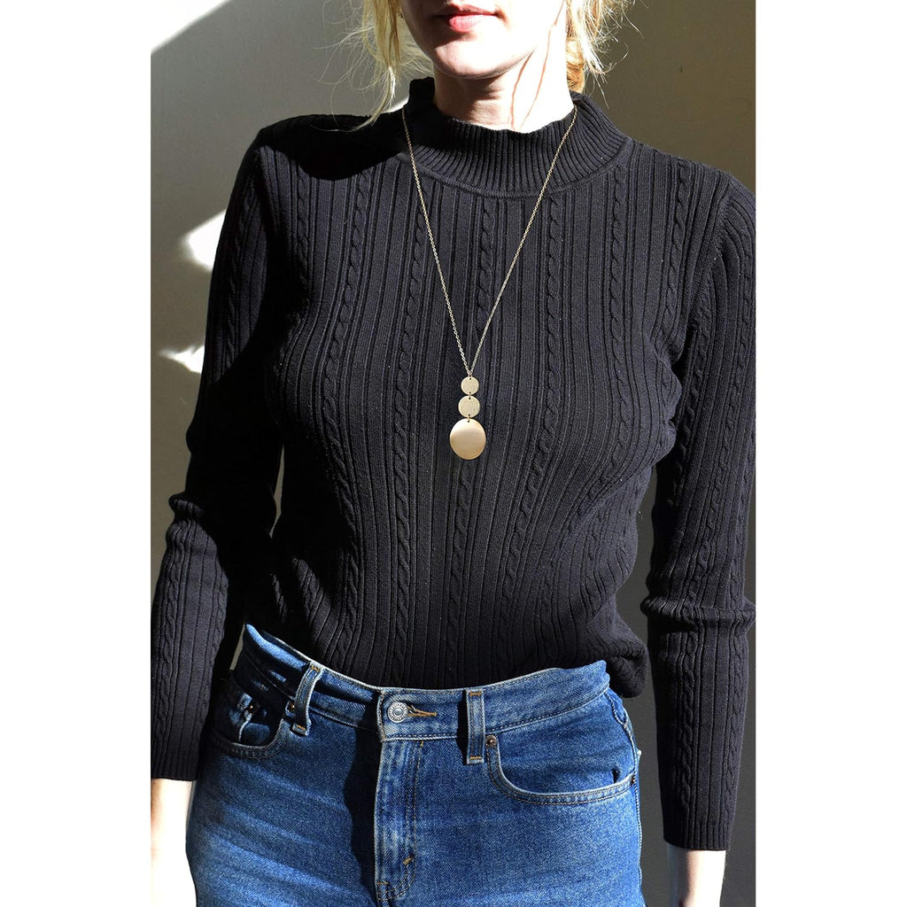 PERNNLA PEARL Long Disc Pendant Necklace for Women 18K Gold Plated Sweater Chain Fashion Jewelry
