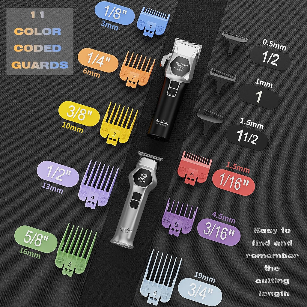 Angfan Hair Clippers For Men 8000Rpm Brushless Motor 440C Steel Blades | Barber-Grade Cordless Clipper Trimmer Set, 5-Speed, For Fade Designs, Hair Cutting Tools For Professional Barbers