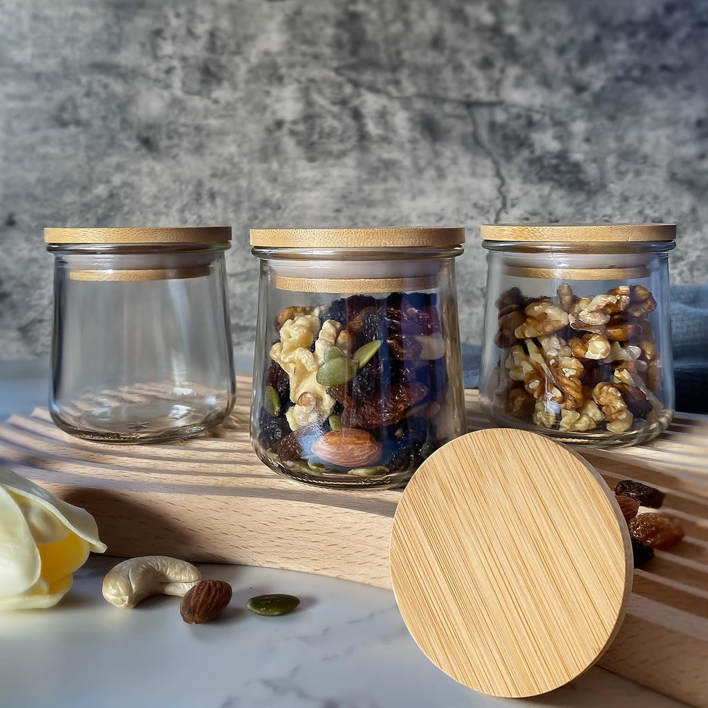 Oui Yogurt Jar Lids - 8 Pack Oui Lids-Natural Bamboo Wood with Silicone Sealing Rings and Oui Yogurt Bottle Label, For 5 Oz Oui Yogurt Jars