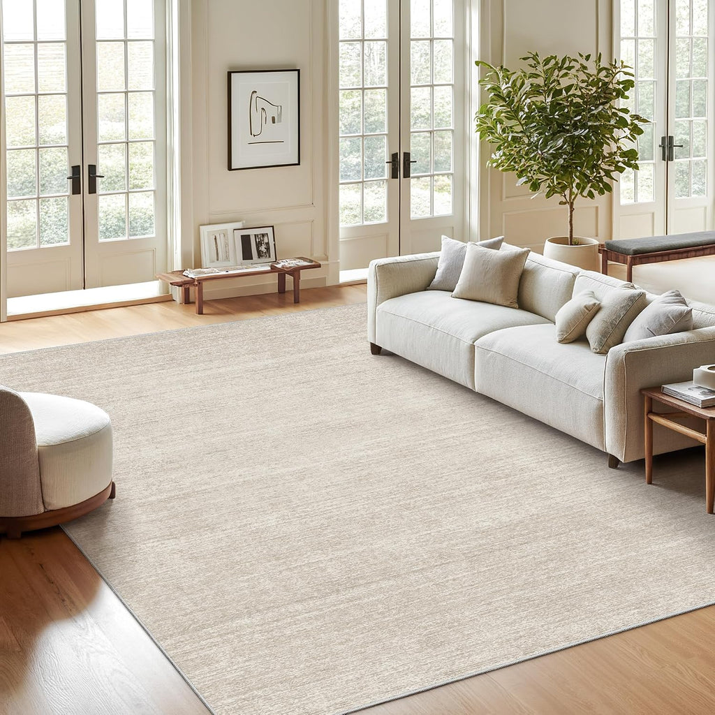 Washable Rugs 5X7 - Stain Resistant 5X7 Area Rugs For Living Room, Non Slip Backing Printed Rugs For Bedroom, Folable Machine Washable Area Rug (5'X7', Beige)