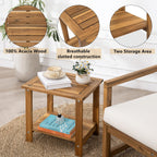 Solid Acacia Wood Side Table With 2-Tier Storage, Weather-Resistant Outdoor Indoor End Table, Natural Rustic Color Night Stand
