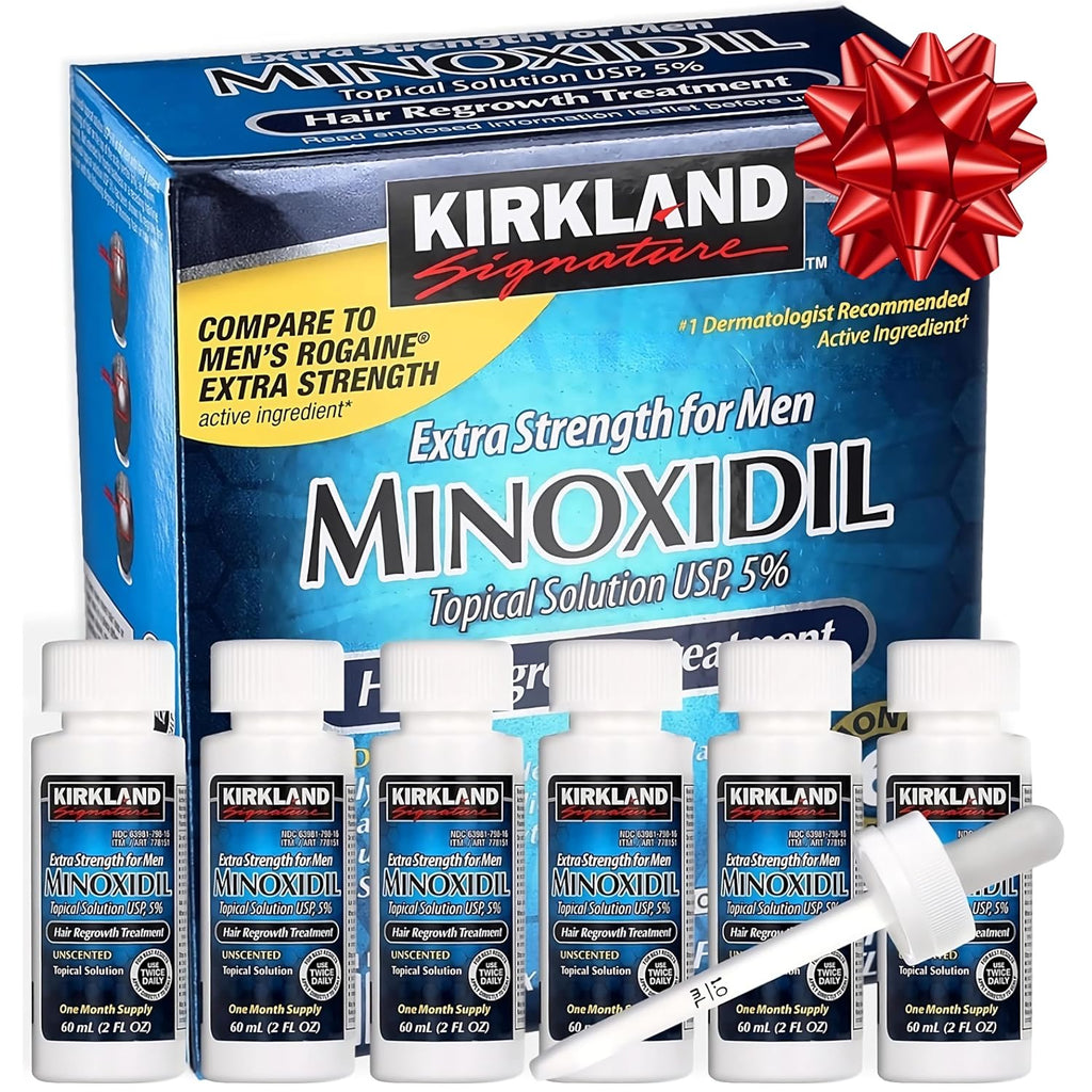 Minoxidil Liquid Extra Strength Hair Regrowth Treatment For Men, 5% Topical Solution, 6 Months Supply - Dropper Applicator And Bonus Free Instructional Guide Included