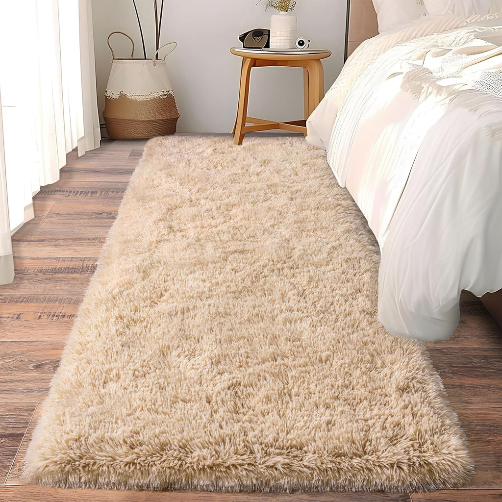 Soft Runner Rugs For Bedroom Hallway 2X6 Beige Fluffy Shag Washable | Upgrade Non Slip Throw Area Rug For Bedside Dorm, Long Shaggy Furry Carpet For Living Room, Flame Resistant