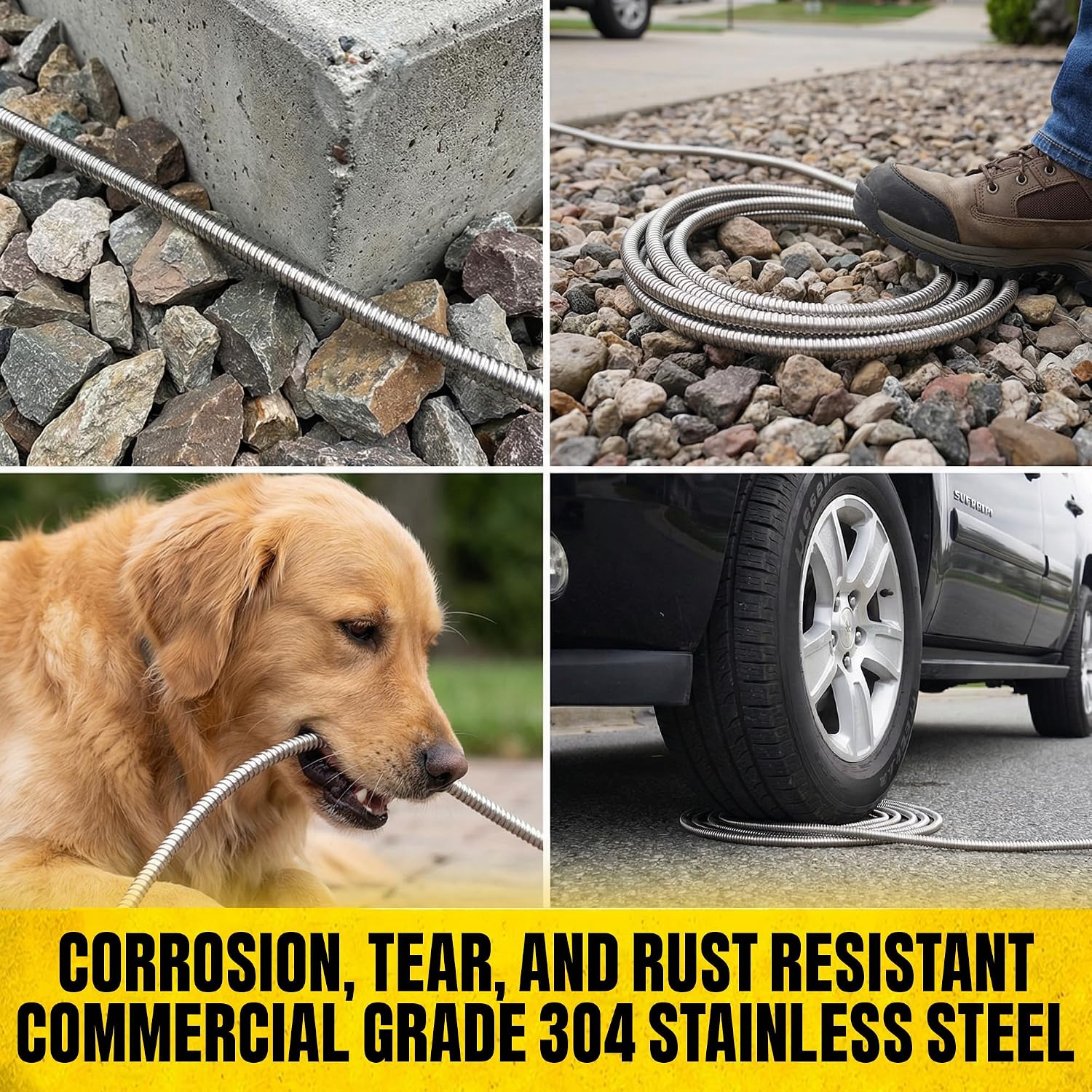 Bionic Steel 25 Ft Metal Garden Hose With Sprayer Nozzle | Non Kinking Design, Stainless Steel Heavy Duty Water Hose 25Ft X 5/8 In. Flexible & Non Expandable For Water Flow, 500 Psi