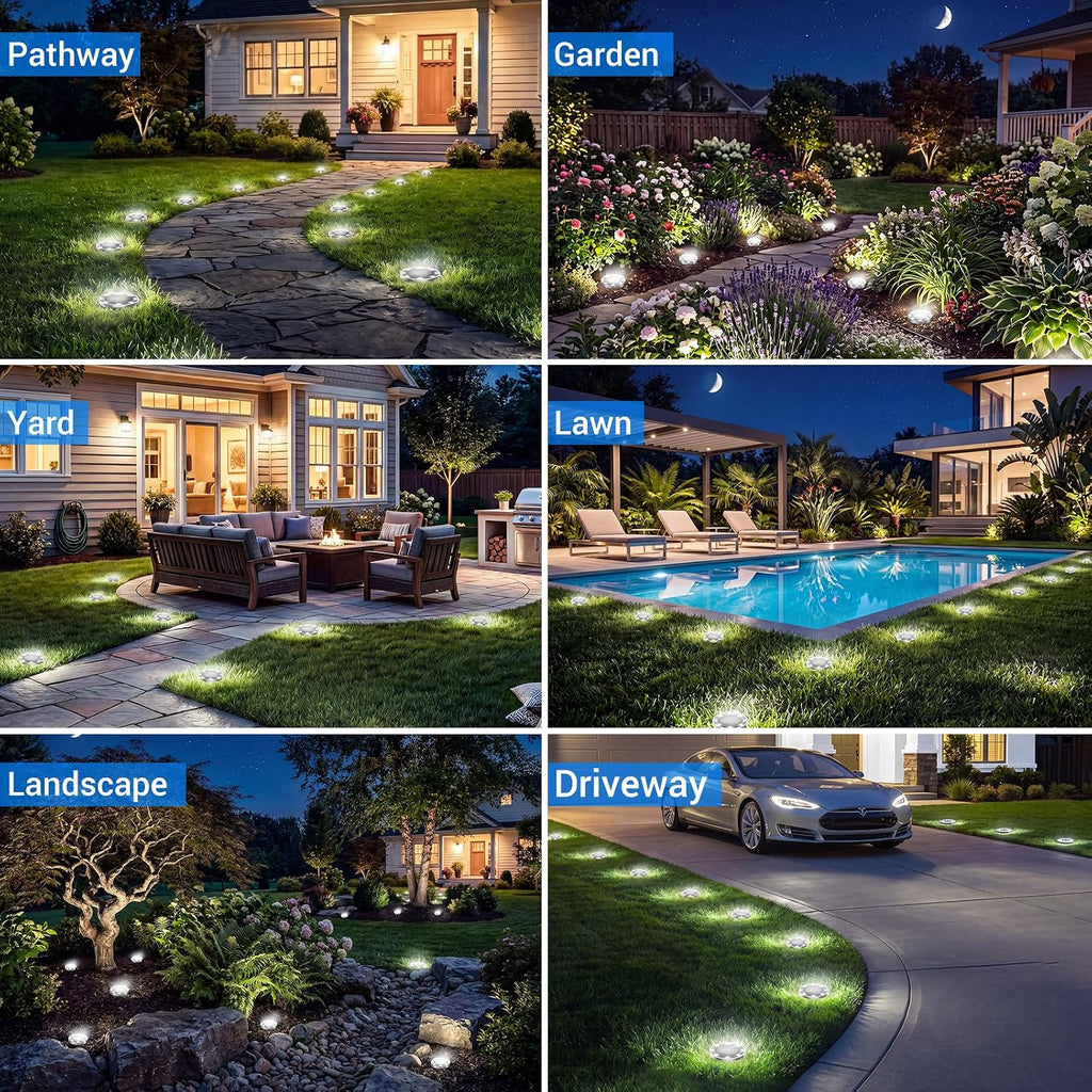 Solar Lights Outdoor Waterproof, 8 Pack Solar Powered Ground Lights Outdoor, Ip68 Waterproof, Anti-Rust, Solar Garden Lights Landscape Lighting For Pathway Yard Lawn Walkway Driveway,Cool White