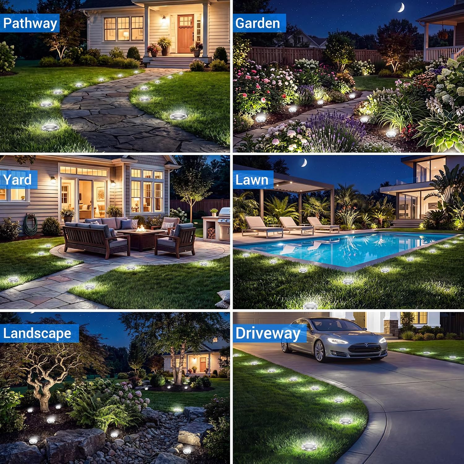 Solar Lights Outdoor Waterproof, 8 Pack Solar Powered Ground Lights Outdoor, Ip68 Waterproof, Anti-Rust, Solar Garden Lights Landscape Lighting For Pathway Yard Lawn Walkway Driveway,Cool White