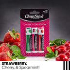 Chapstick Lip Care Set, Classic Collection 3-Pack – Spearmint, Cherry, And Strawberry Lip Balm, 0.15 Oz Ea