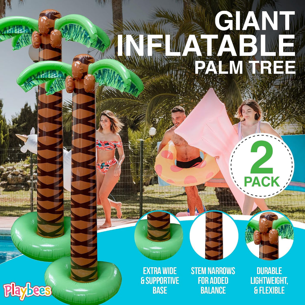 Giant Inflatable Palm Trees - 2 Pack - 6 Foot Super Sturdy Trees For Luau Parties, Beach Decor, Poolside Ambiance, Tropical Theme Decor & Outdoor Fun, Easy Inflation