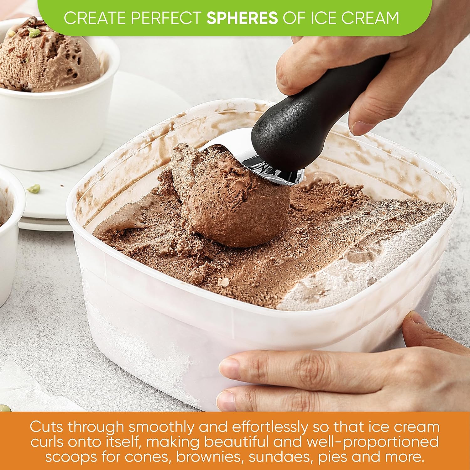 Spring Chef Heavy Duty Ice Cream Scoop With Comfortable Handle - Professional Ice Cream Scooper For Gelato, Sorbet, Cookie Dough, Melon, Frozen Yogurt - Dishwasher Safe Metal Kitchen Tool - Black