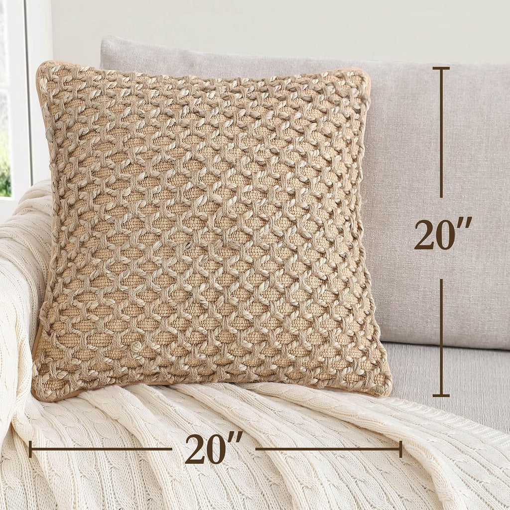 Boho Living Jada Decorative Throw, Includes Accent Insert, Premium Woven Design, Living Room Décor, (2) 20" X 20" Pillow Covers, Beige 2 Count