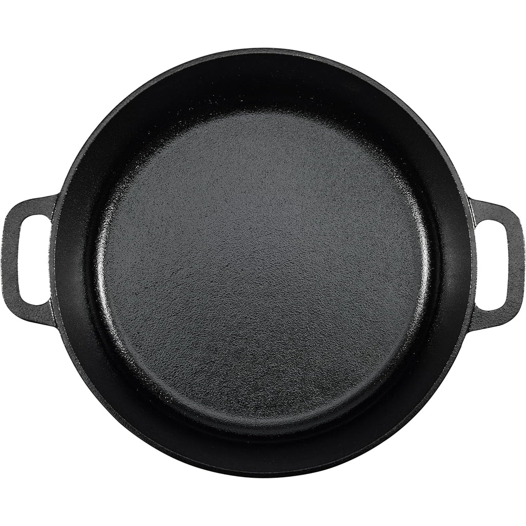 Amazon Basics Pre-Seasoned Cast Iron Dutch Oven Pot with Lid and Dual Handles, Oven Safe, Heavy-Duty, 7-Quart, Round, Black