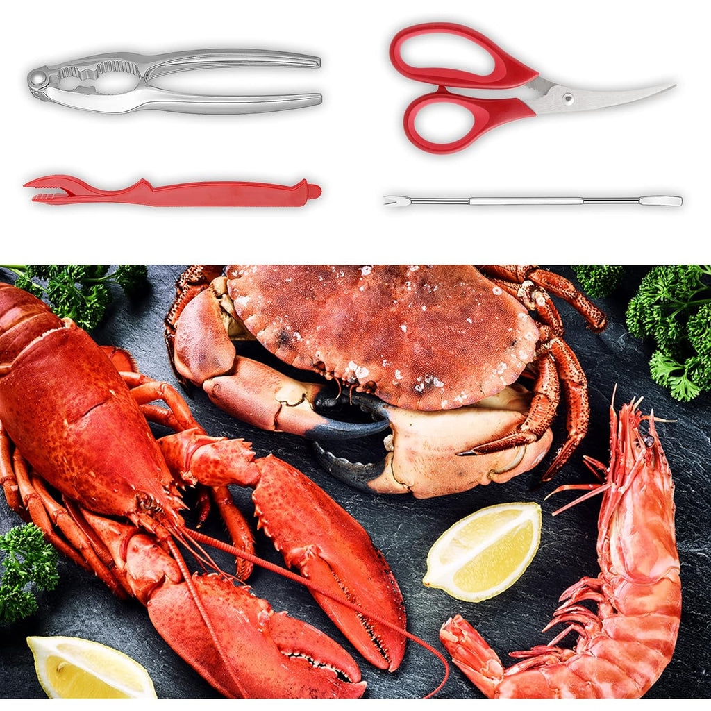 Crab Crackers and Tools, 27-piece Seafood Tools Set, Includes 8 Crab Leg Crackers, 8 Lobster Shellers, 8 Crab Leg Forks/Picks, 2 Seafood Scissors & Storage Bag, Nut Cracker Set
