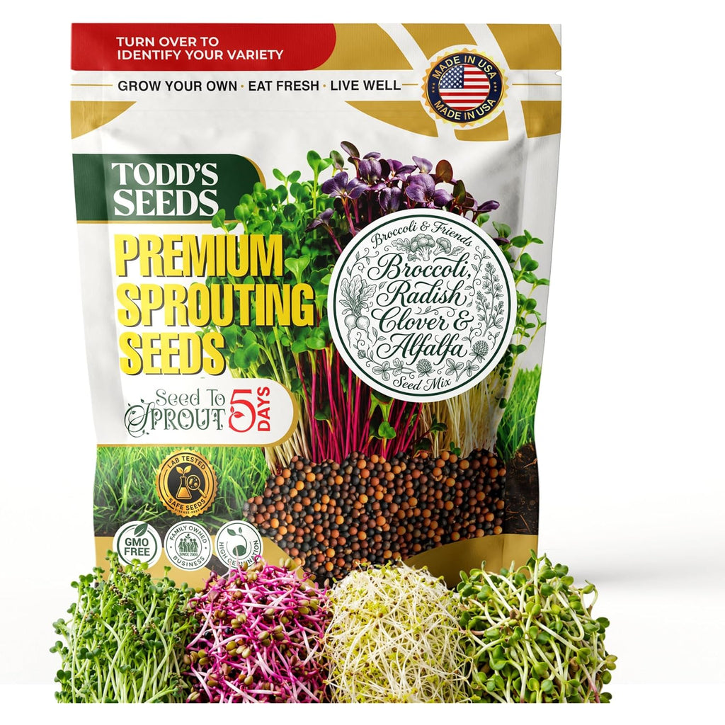 Todd'S Seeds Broccoli & Friends Mix 1/4 Lb - Broccoli Alfalfa Radish Clover | Broccoli, Clover, Radish & Alfalfa. Fast-Growing Microgreens In 5 Days. Chemical Free, High Germination. Usa Made Since 2009.