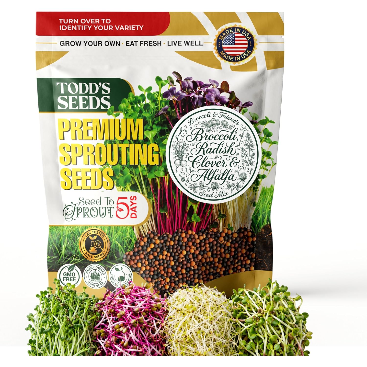 Todd'S Seeds Broccoli & Friends Mix 1/4 Lb - Broccoli Alfalfa Radish Clover | Broccoli, Clover, Radish & Alfalfa. Fast-Growing Microgreens In 5 Days. Chemical Free, High Germination. Usa Made Since 2009.