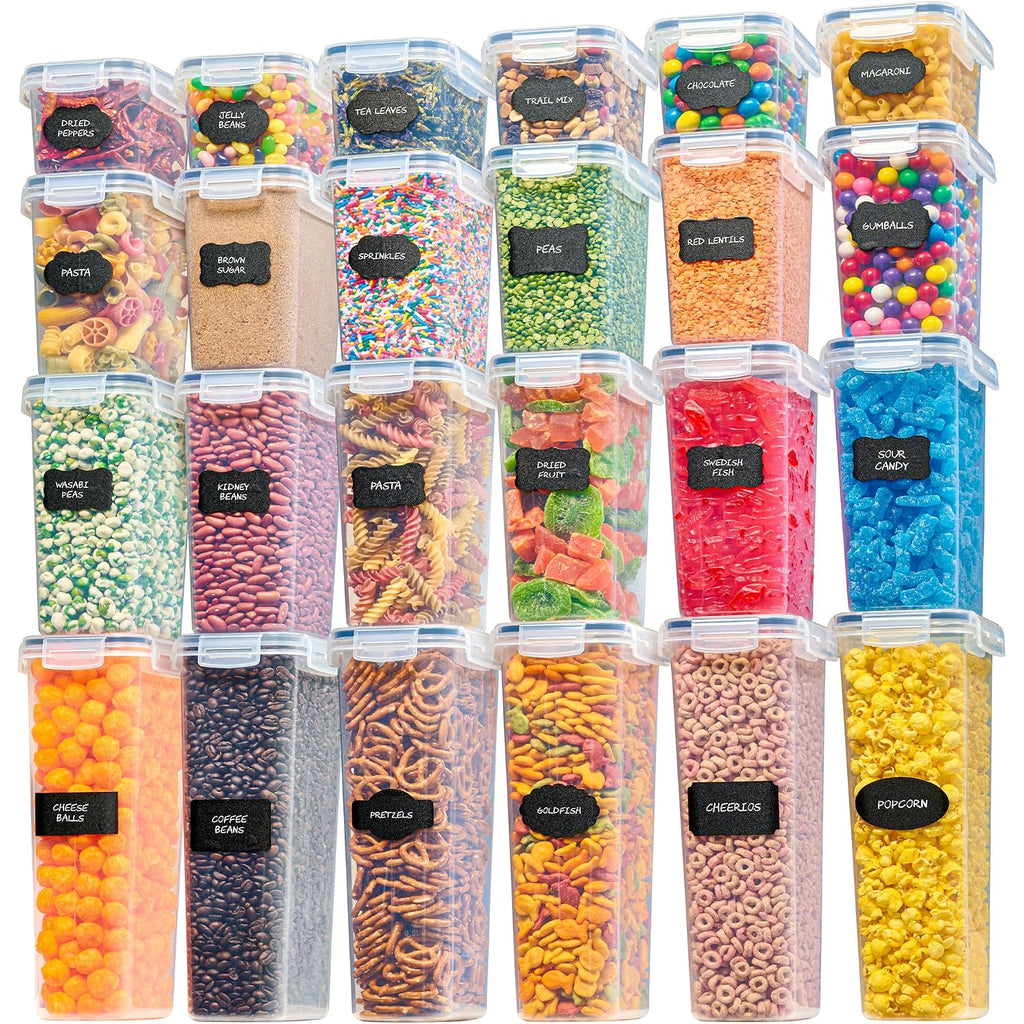 Oizeir Airtight Food Storage Containers Set - Air Tight With Lids - Pasta Flour Sugar Cereal - Storage Containers For Food (Clear-24 Pack)
