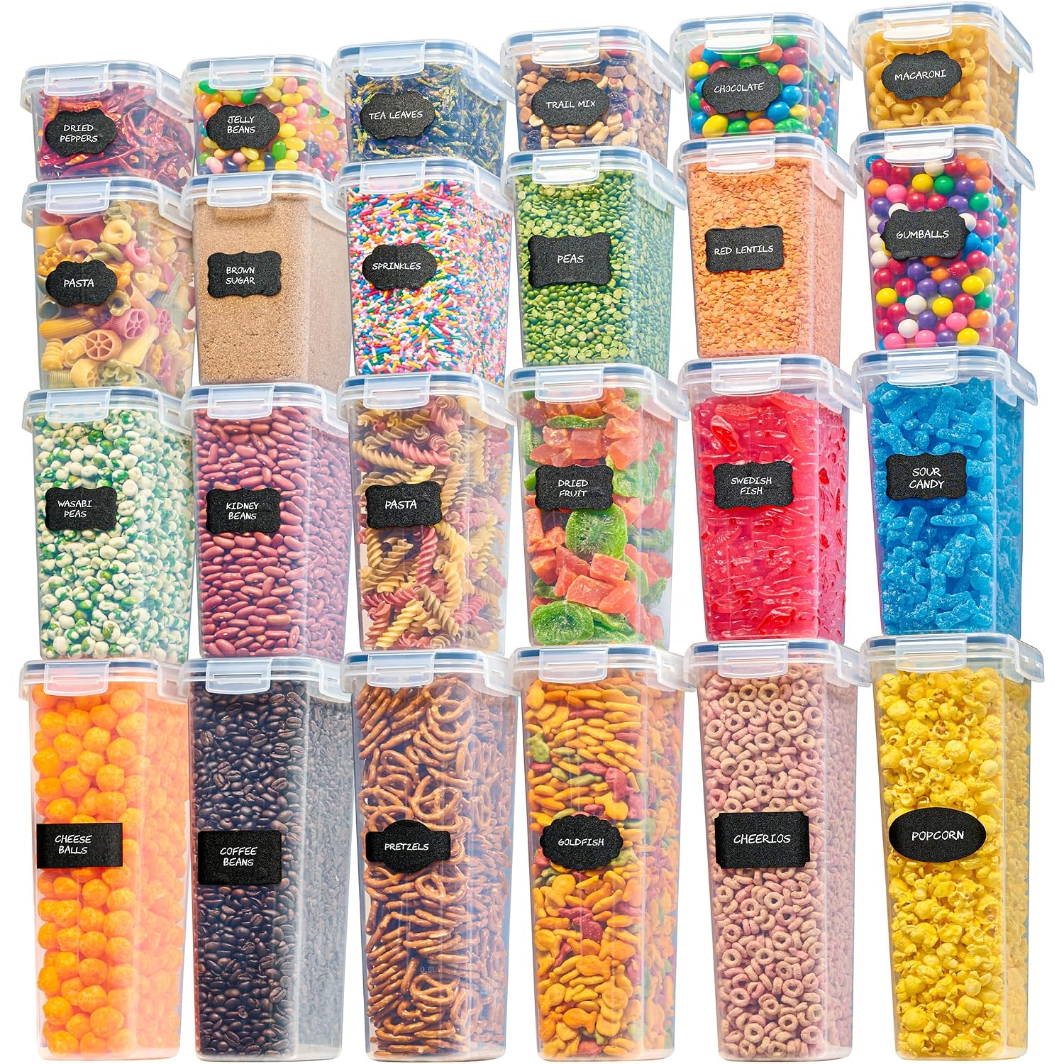Oizeir Airtight Food Storage Containers Set - Air Tight With Lids - Pasta Flour Sugar Cereal - Storage Containers For Food (Clear-24 Pack)