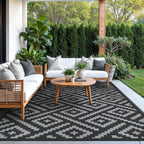 Genimo Outdoor Rug, Waterproof Plastic Rugs For Patio, 5'X8' Black Grey | Outside Larger Modern Carpet Mat For Porch Decor, Deck, Balcony, Camping, Rv, Backyard, Picnic, Beach, Reversible, Foldable