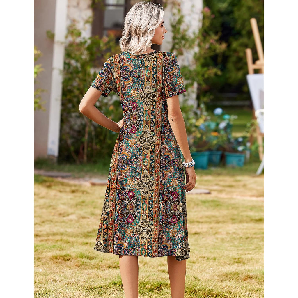Zeagoo Summer Dresses For Women 2026 Casual Short Sleeve Aline Midi Dress With Pocket Flowy Pleated Tshirt Beach Sundress