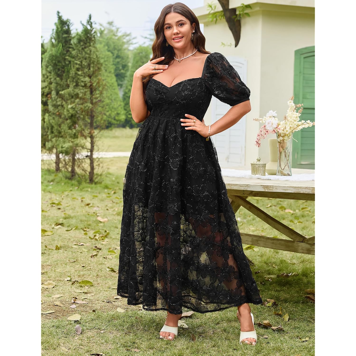 Eywol Formal Wedding Guest Cocktail Floral Embroidered Dress M-3Xl