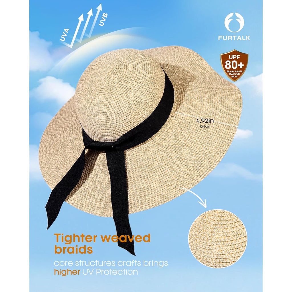 FURTALK Womens Sun Straw Hat Wide Brim UPF 80 Summer Hat Foldable Packable Floppy Beach Hats for Women