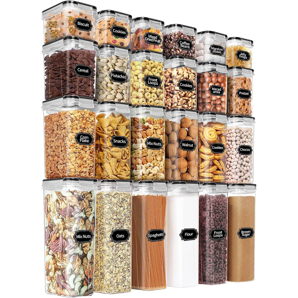 Praki Airtight Food Storage Containers Set With Lids - 24 Pcs, Bpa Free Kitchen And Pantry Organization, Plastic Leak-Proof Canisters For Cereal Flour & Sugar - Labels & Marker
