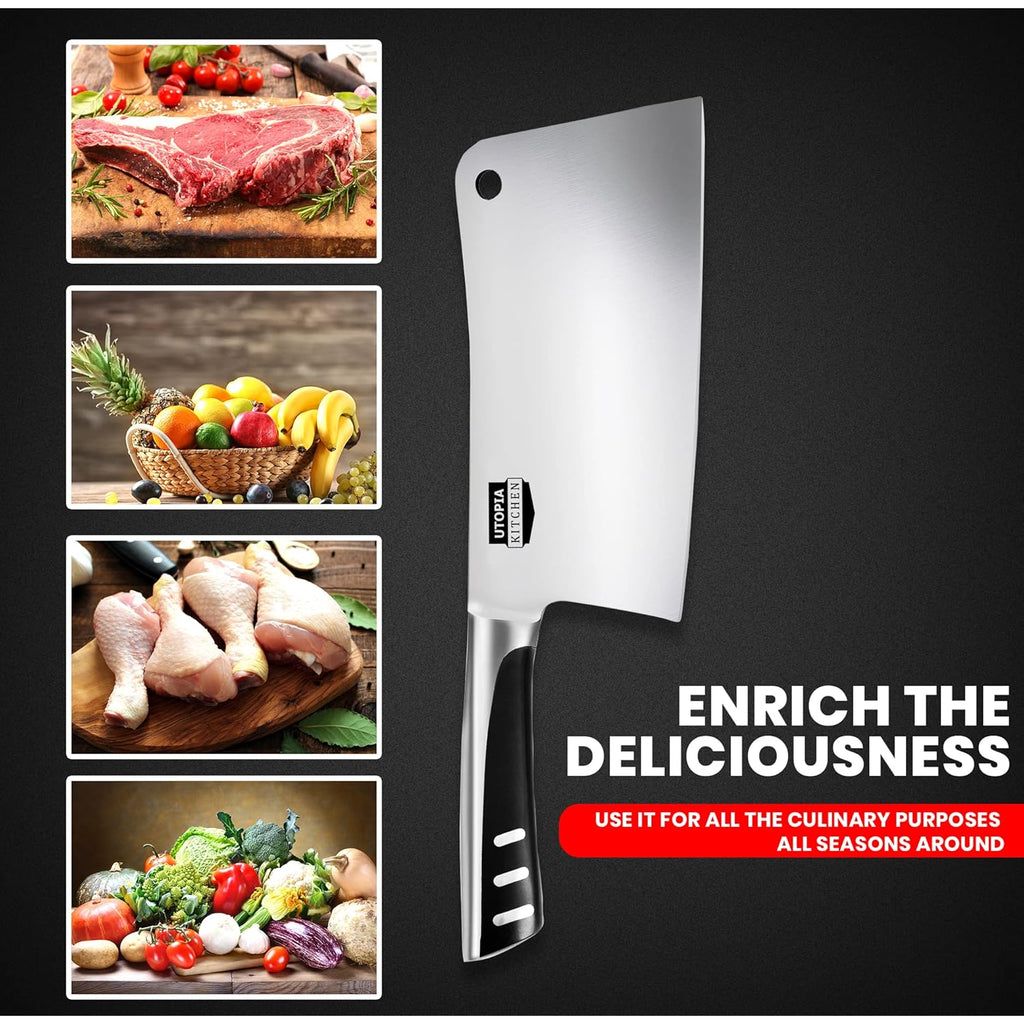 Utopia Kitchen 7 inch Cleaver Knife Stainless Steel Chef Butcher Knives for Meat, Vegetable Multipurpose Kitchen Chef Knife Chopping Bone
