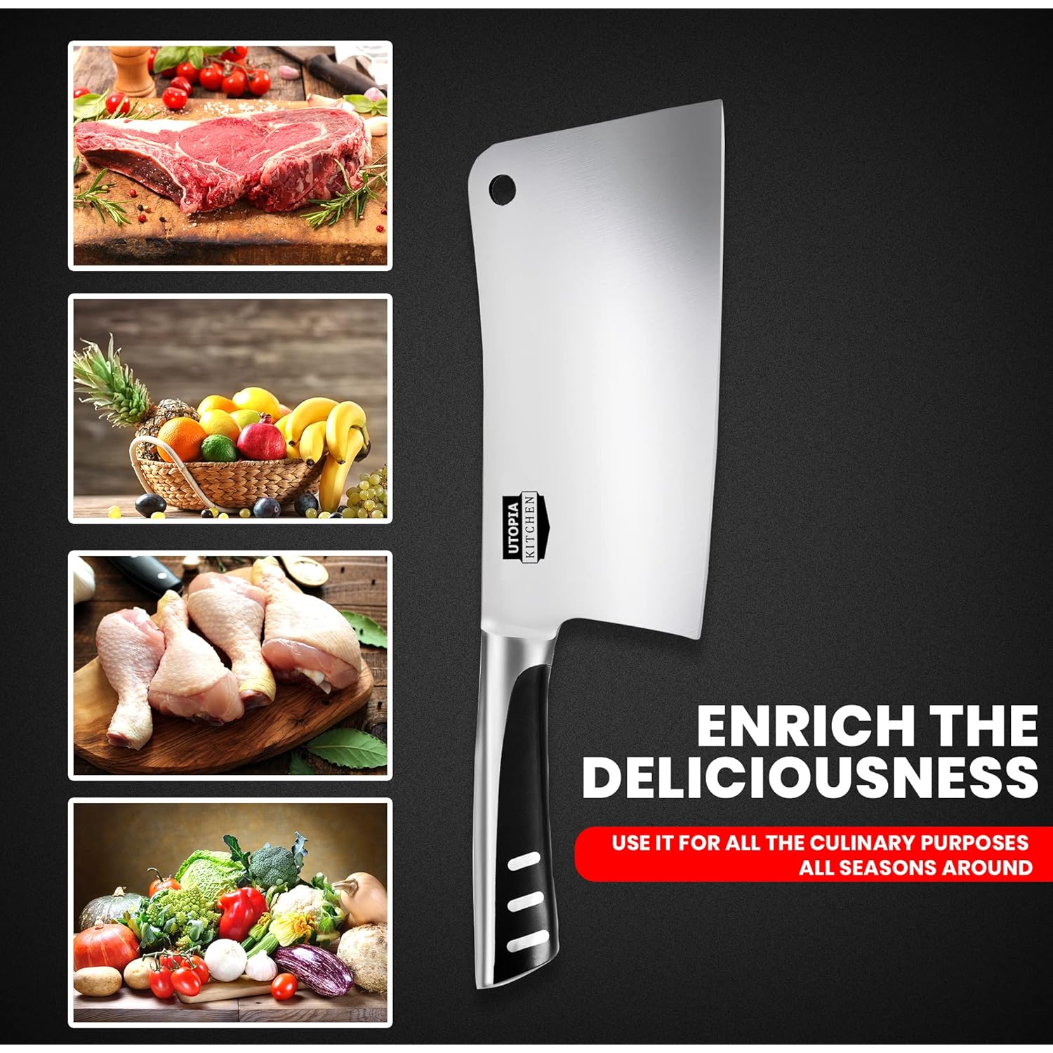 Utopia Kitchen 7 inch Cleaver Knife Stainless Steel Chef Butcher Knives for Meat, Vegetable Multipurpose Kitchen Chef Knife Chopping Bone