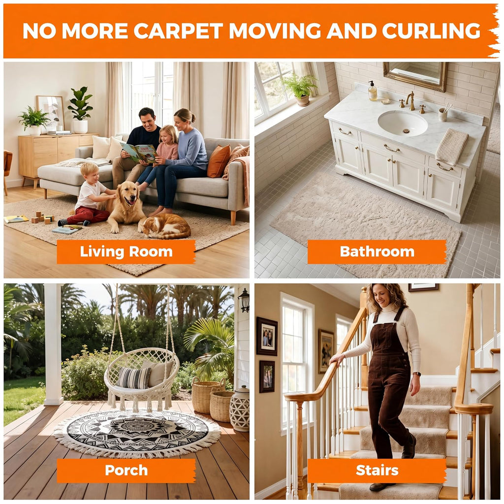 Double Sided Carpet Tape, 2 Inch X 12 Yards Rug Tape For Hardwood Floors, Heavy Duty Anti Slip Grip For Area Rugs, Residue Free, Wood Safe, Easy Removal For Tile And Laminate