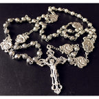 elegantmedical HANDMADE Silver rose beads Catholic 5 DECADE Rosary case Cross Gift Box Italy crucifix cross