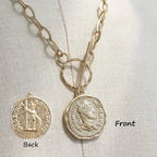 POMINA Chunky Thick Coin Necklace Trendy Fashion Statement Toggle Necklace Worn Gold Tone Pendant Thick Link Chain Layered Pearl Necklace for Women Jewelry