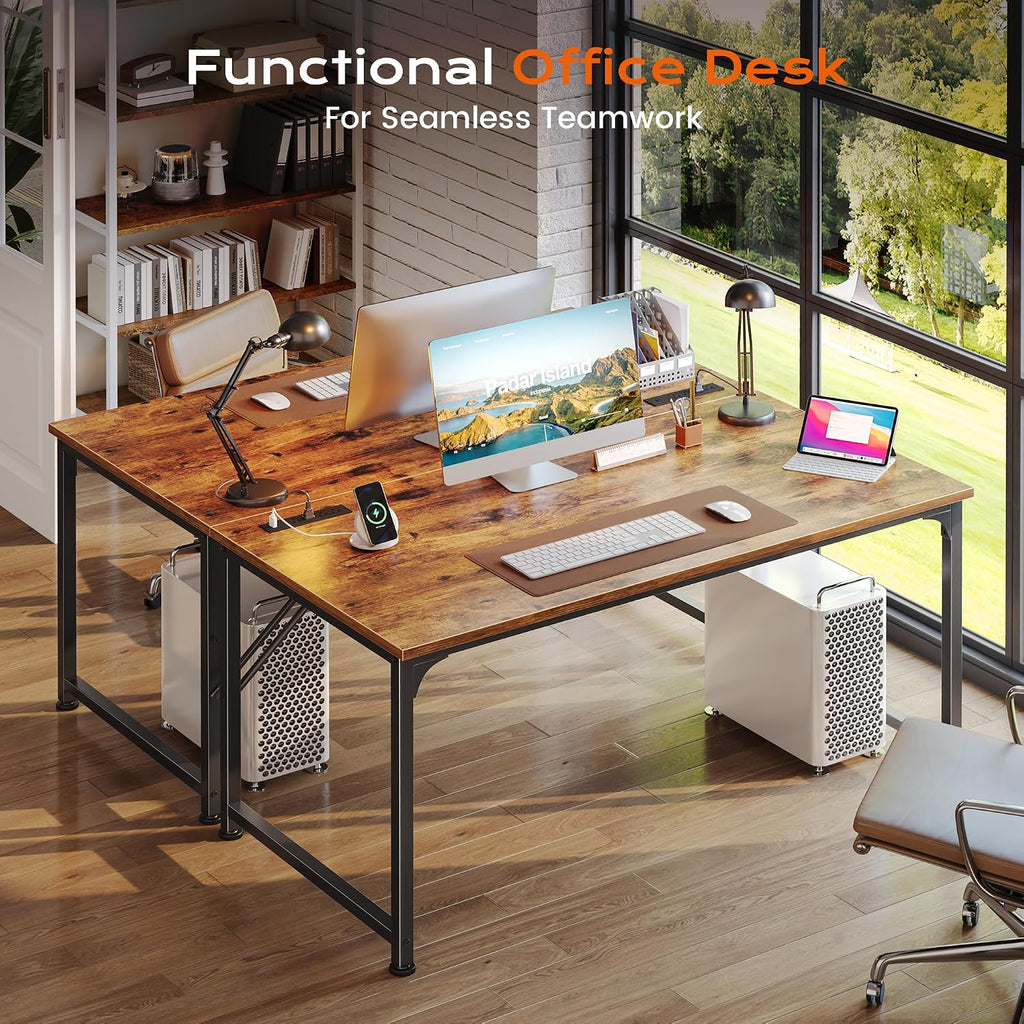 47 X 24 Inch Deeper Desk With Power Outlets | Computer Desk For Bedroom, Office Desk For Work From Home, Writing Study Gaming Table, Stable Metal Frame, Rustic Brown
