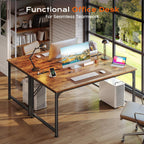 47 X 24 Inch Deeper Desk With Power Outlets | Computer Desk For Bedroom, Office Desk For Work From Home, Writing Study Gaming Table, Stable Metal Frame, Rustic Brown