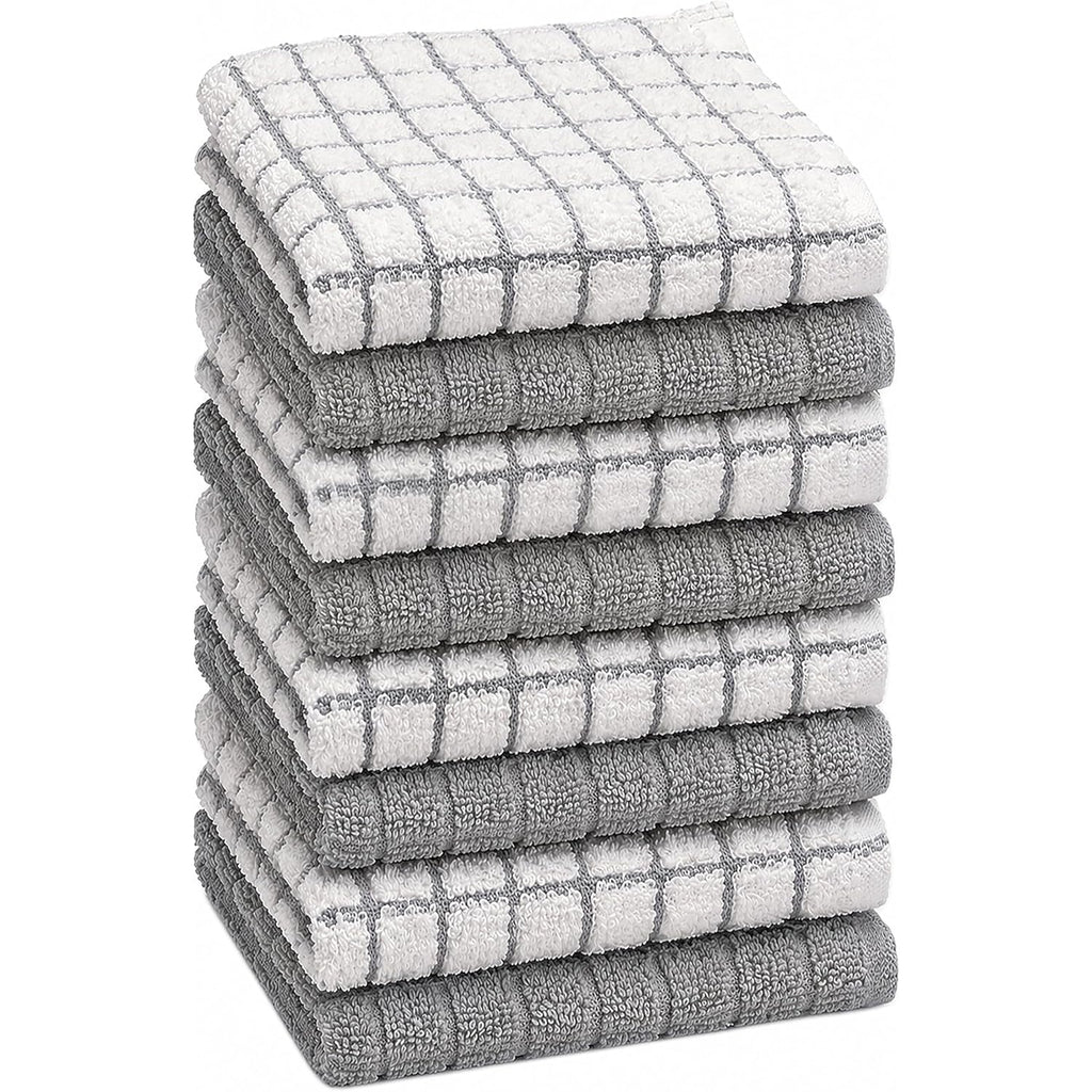Bumble Dish Cloths (8 Pack) | 12" x 12" | 100% Cotton Kitchen Towels | 405 GSM | Soft, Highly Absorbent & Durable Dish Towels for Kitchen | Gray
