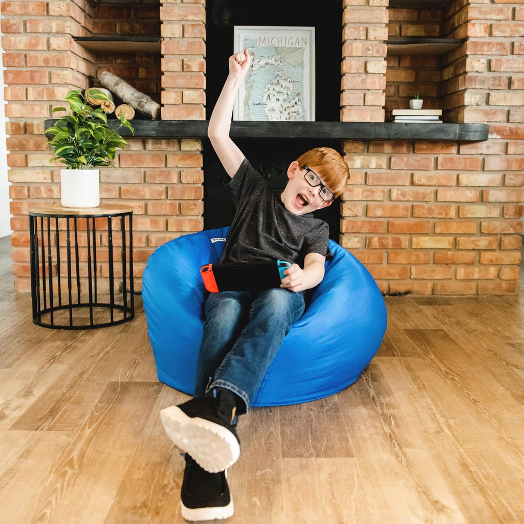 Big Joe Classic Bean Bag Chair For Kids Bedroom And Reading Nook, Easy-Clean Sapphire, Durable Nylon Polyester Blend, 2 Feet Refillable