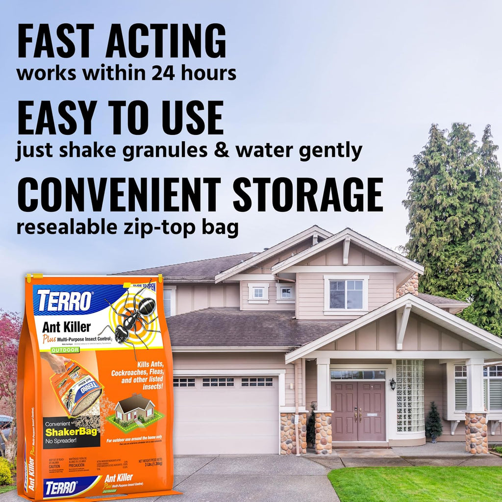 Terro Ant Killer Plus Multi-Purpose Insect Control, 3 Lb Shaker Bag | Kills Ants, Fire Ants, Fleas, Outdoor Roach Killer, Fire Ant Killer, Cockroach Killer, Ant Poison For Pest Control