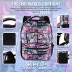 Ai Accessory Innovations K-Pop Demon Hunters Huntrix 16” Backpack For Girls, Featuring An Aop Of Rumi, Zoey, Mira, Allover Print